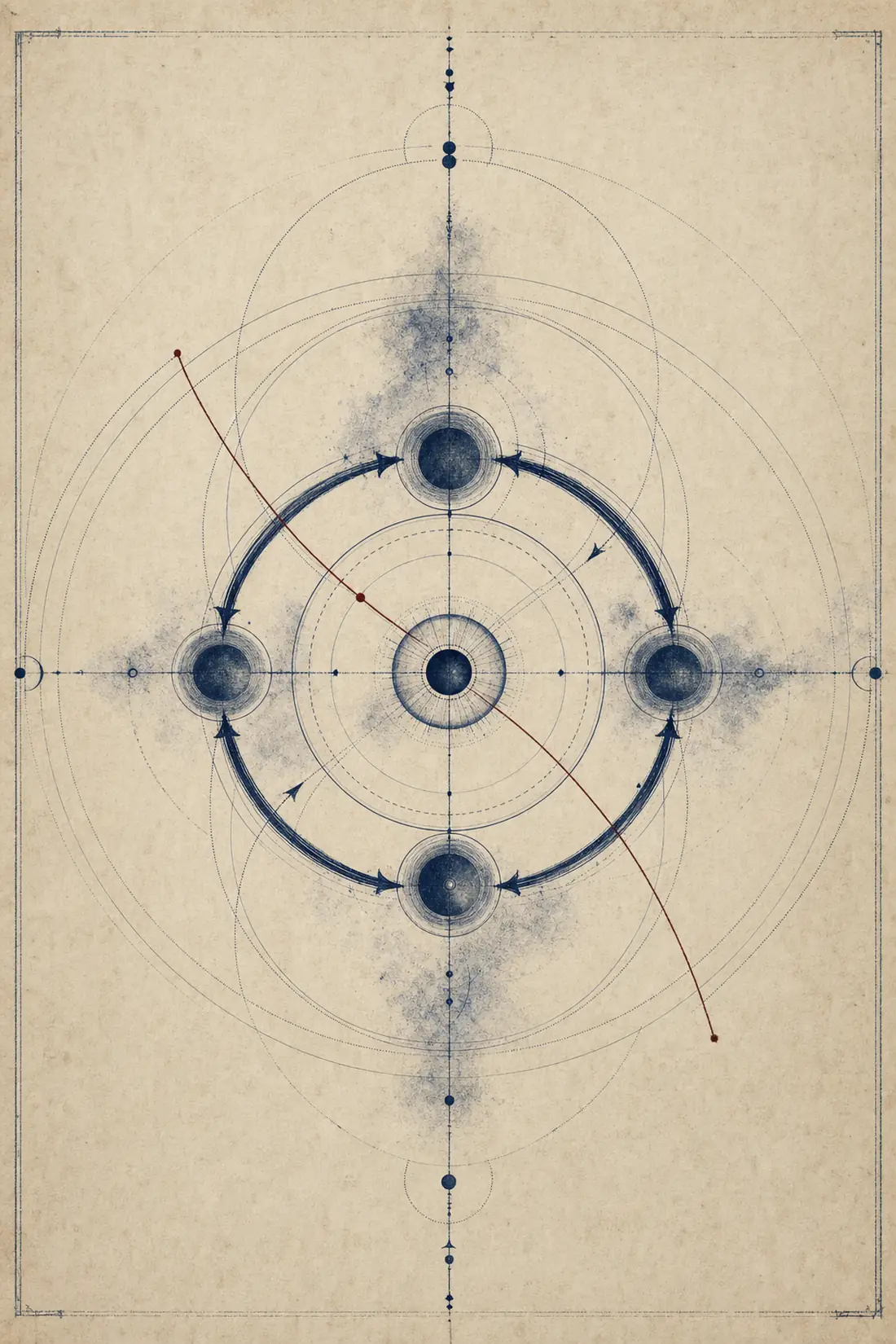 An abstract engraving of concentric orbits and intersecting bearing lines, evoking the OODA loop